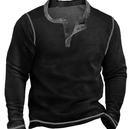 Sale OUKU Men's Waffle Henley Shirt Tee Long Sleeve Shirt Plain Henley Outdoor Casual Long Sleeve Button Clothing Apparel Fashion Designer Comfortable