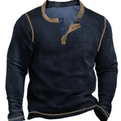 Sale OUKU Men's Waffle Henley Shirt Tee Long Sleeve Shirt Plain Henley Outdoor Casual Long Sleeve Button Clothing Apparel Fashion Designer Comfortable