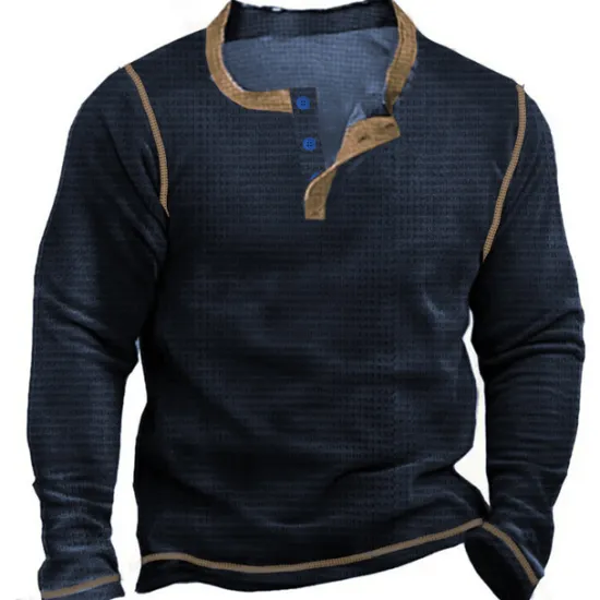 Sale OUKU Men's Waffle Henley Shirt Tee Long Sleeve Shirt Plain Henley Outdoor Casual Long Sleeve Button Clothing Apparel Fashion Designer Comfortable