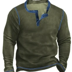 Sale OUKU Men's Waffle Henley Shirt Tee Long Sleeve Shirt Plain Henley Outdoor Casual Long Sleeve Button Clothing Apparel Fashion Designer Comfortable