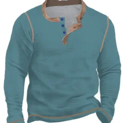 Sale OUKU Men's Waffle Henley Shirt Tee Long Sleeve Shirt Plain Henley Outdoor Casual Long Sleeve Button Clothing Apparel Fashion Designer Comfortable