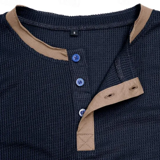 Sale OUKU Men's Waffle Henley Shirt Tee Long Sleeve Shirt Plain Henley Outdoor Casual Long Sleeve Button Clothing Apparel Fashion Designer Comfortable