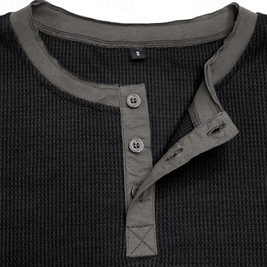 Sale OUKU Men's Waffle Henley Shirt Tee Long Sleeve Shirt Plain Henley Outdoor Casual Long Sleeve Button Clothing Apparel Fashion Designer Comfortable