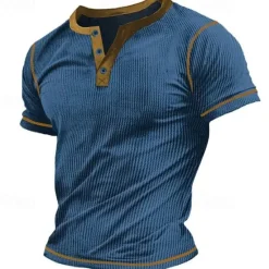 Outlet OUKU Men's Waffle Henley Shirt Tee Top Solid Color Henley Outdoor Casual Short Sleeve Button Clothing Apparel Polyester Fashion Designer Comfortable