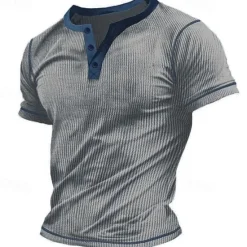 Outlet OUKU Men's Waffle Henley Shirt Tee Top Solid Color Henley Outdoor Casual Short Sleeve Button Clothing Apparel Polyester Fashion Designer Comfortable
