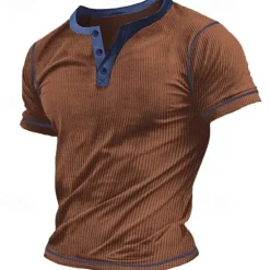 Outlet OUKU Men's Waffle Henley Shirt Tee Top Solid Color Henley Outdoor Casual Short Sleeve Button Clothing Apparel Polyester Fashion Designer Comfortable
