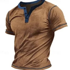 Outlet OUKU Men's Waffle Henley Shirt Tee Top Solid Color Henley Outdoor Casual Short Sleeve Button Clothing Apparel Polyester Fashion Designer Comfortable