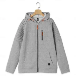 Sale OUKU Men's Waffle Hoodies Full Zip Hoodie Tactical Hoodie Black Khaki Light Grey Hooded Plain Zipper Pocket Work Sports & Outdoor Casual Streetwear Basic Casual Spring & Fall Cross-Seasons Clothing