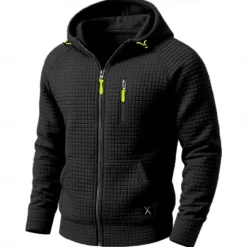 Sale OUKU Men's Waffle Hoodies Full Zip Hoodie Tactical Hoodie Black Khaki Light Grey Hooded Plain Zipper Pocket Work Sports & Outdoor Casual Streetwear Basic Casual Spring & Fall Cross-Seasons Clothing