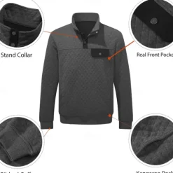 Hot OUKU Men's Waffle Hoodies Hoodie Wine Red Black Brown Green Light Grey Standing Collar Plain Sports & Outdoor Daily Holiday Streetwear Cool Casual Winter Spring & Fall Clothing Apparel Hoodies
