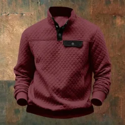 Hot OUKU Men's Waffle Hoodies Hoodie Wine Red Black Brown Green Light Grey Standing Collar Plain Sports & Outdoor Daily Holiday Streetwear Cool Casual Winter Spring & Fall Clothing Apparel Hoodies