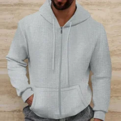 Best OUKU Men's Waffle Hoodies Hoodie Full Zip Hoodie Black White Royal Blue Beige Gray Hooded Plain Pocket Sports & Outdoor Daily Holiday Streetwear Cool Casual Spring & Fall Clothing Apparel Hoodies
