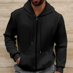 Best OUKU Men's Waffle Hoodies Hoodie Full Zip Hoodie Black White Royal Blue Beige Gray Hooded Plain Pocket Sports & Outdoor Daily Holiday Streetwear Cool Casual Spring & Fall Clothing Apparel Hoodies