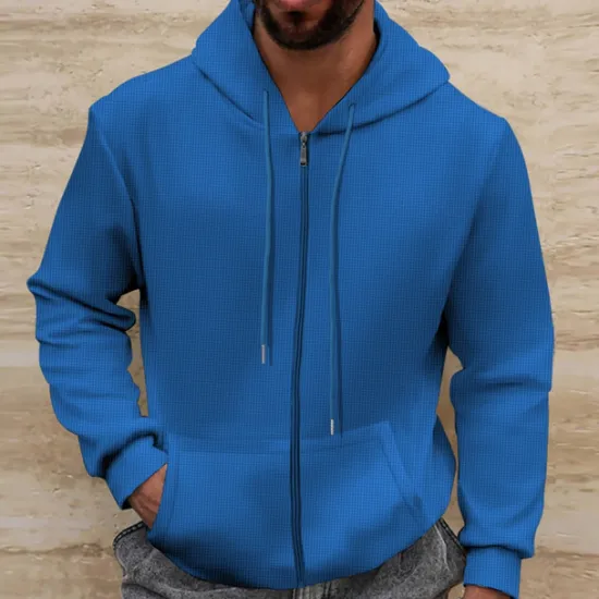 Best OUKU Men's Waffle Hoodies Hoodie Full Zip Hoodie Black White Royal Blue Beige Gray Hooded Plain Pocket Sports & Outdoor Daily Holiday Streetwear Cool Casual Spring & Fall Clothing Apparel Hoodies