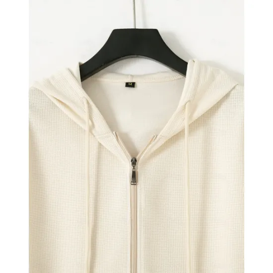 Best OUKU Men's Waffle Hoodies Hoodie Full Zip Hoodie Black White Royal Blue Beige Gray Hooded Plain Pocket Sports & Outdoor Daily Holiday Streetwear Cool Casual Spring & Fall Clothing Apparel Hoodies