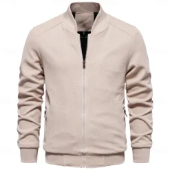 Hot OUKU Men's Waffle Jacket Casual Jacket Casual Daily Sexy Spring & Fall Solid / Plain Color Casual Standing Collar Regular Apricot Black Light Green Khaki Army Green Jacket