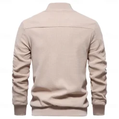 Hot OUKU Men's Waffle Jacket Casual Jacket Casual Daily Sexy Spring & Fall Solid / Plain Color Casual Standing Collar Regular Apricot Black Light Green Khaki Army Green Jacket