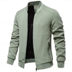Hot OUKU Men's Waffle Jacket Casual Jacket Casual Daily Sexy Spring & Fall Solid / Plain Color Casual Standing Collar Regular Apricot Black Light Green Khaki Army Green Jacket