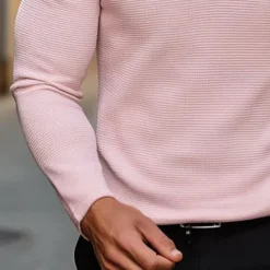 Hot OUKU Men's Waffle Polo Shirt Golf Shirt Outdoor Causal Quarter Zip Long Sleeve Fashion Modern Solid Color Knitted Spring & Fall Standard Fit White Yellow Pink Light Grey Waffle Polo Shirt