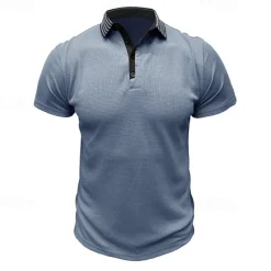 OUKU Men's Waffle Polo Shirt Golf Shirt Casual Holiday Lapel Ribbed Polo Collar Short Sleeve Fashion Basic Plain Button Soft Summer Spring Regular Fit Army Green Black White Burgundy Navy Blue Khaki