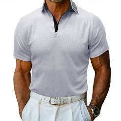 OUKU Men's Waffle Polo Shirt Golf Shirt Casual Holiday Lapel Ribbed Polo Collar Short Sleeve Fashion Basic Plain Button Soft Summer Spring Regular Fit Army Green Black White Burgundy Navy Blue Khaki
