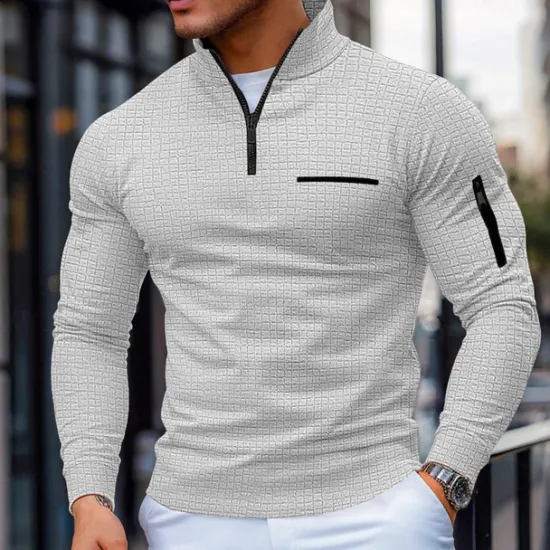 New OUKU Men's Waffle Polo Shirt Pullover Sports & Outdoor Daily Wear Quarter Zip Long Sleeve Fashion Comfortable Color Block Pocket Zip Up Spring & Fall Cross-Seasons Regular Fit Black White Navy Blue