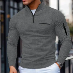 New OUKU Men's Waffle Polo Shirt Pullover Sports & Outdoor Daily Wear Quarter Zip Long Sleeve Fashion Comfortable Color Block Pocket Zip Up Spring & Fall Cross-Seasons Regular Fit Black White Navy Blue