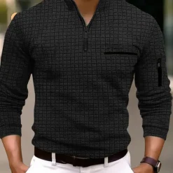 Best OUKU Men's Waffle Polo Shirt Pullover Sports & Outdoor Daily Wear Quarter Zip Long Sleeve Fashion Comfortable Color Block Pocket Zip Up Spring & Fall Regular Fit Black White Blue Orange Waffle Polo Shirt