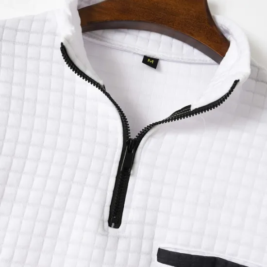 Clearance OUKU Men's Waffle Polo Shirt Quarter Zip Polo Daily Holiday Quarter Zip Long Sleeve Fashion Modern Plain Pocket Spring & Fall Regular Fit Black White Navy Blue Orange Light Grey Dark Gray Waffle Polo