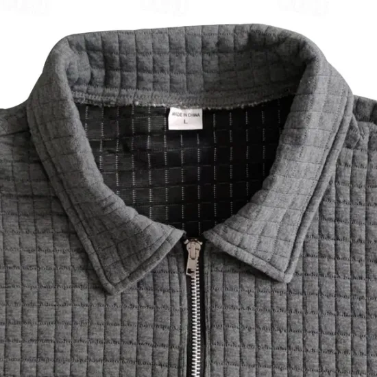 Clearance OUKU Men's Waffle Polo Shirt Quarter Zip Polo Daily Holiday Quarter Zip Short Sleeve Fashion Basic Plain 2 Piece Spring & Summer Regular Fit Black White Khaki Army Green Dark Gray Waffle Polo Shirt