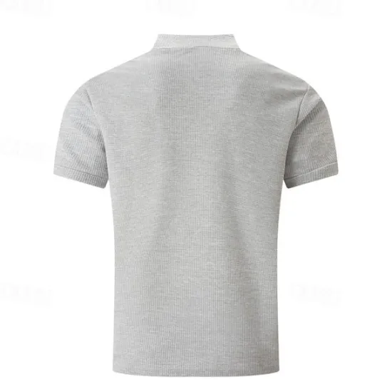 OUKU Men's Waffle Polo Shirt Quarter Zip Polo Daily Holiday Quarter Zip Short Sleeve Fashion Basic Plain Spring & Summer Regular Fit Black White Royal Blue Light Grey Apricot Waffle Polo Shirt
