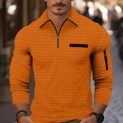 Best OUKU Men's Waffle Polo Shirt Quarter Zip Polo Daily Holiday Quarter Zip Long Sleeve Fashion Modern Plain Spring & Fall Regular Fit Black White Navy Blue Orange Dark Gray Gray Waffle Polo Shirt