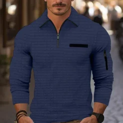 Best OUKU Men's Waffle Polo Shirt Quarter Zip Polo Daily Holiday Quarter Zip Long Sleeve Fashion Modern Plain Spring & Fall Regular Fit Black White Navy Blue Orange Dark Gray Gray Waffle Polo Shirt