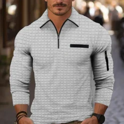 Best OUKU Men's Waffle Polo Shirt Quarter Zip Polo Daily Holiday Quarter Zip Long Sleeve Fashion Modern Plain Spring & Fall Regular Fit Black White Navy Blue Orange Dark Gray Gray Waffle Polo Shirt