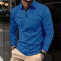 Best OUKU Men's Waffle Polo Shirt Quarter Zip Polo Daily Holiday Turndown Long Sleeve Fashion Modern Plain Texture Spring & Fall Regular Fit Black White Blue Brown Green Khaki Waffle Polo Shirt