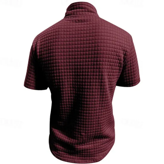 Best OUKU Men's Waffle Polo Shirt Quarter Zip Polo Daily Holiday Quarter Zip Short Sleeve Fashion Basic Plain Spring & Summer Regular Fit Black White Burgundy Khaki Light Grey Army Green Waffle Polo Shirt