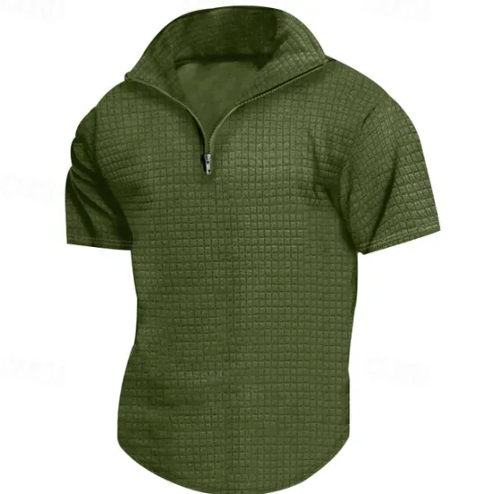 Best OUKU Men's Waffle Polo Shirt Quarter Zip Polo Daily Holiday Quarter Zip Short Sleeve Fashion Basic Plain Spring & Summer Regular Fit Black White Burgundy Khaki Light Grey Army Green Waffle Polo Shirt