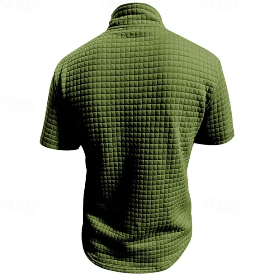 Best OUKU Men's Waffle Polo Shirt Quarter Zip Polo Daily Holiday Quarter Zip Short Sleeve Fashion Basic Plain Spring & Summer Regular Fit Black White Burgundy Khaki Light Grey Army Green Waffle Polo Shirt