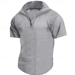 Best OUKU Men's Waffle Polo Shirt Quarter Zip Polo Daily Holiday Quarter Zip Short Sleeve Fashion Basic Plain Spring & Summer Regular Fit Black White Burgundy Khaki Light Grey Army Green Waffle Polo Shirt