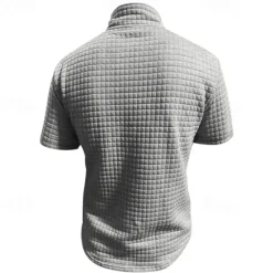Best OUKU Men's Waffle Polo Shirt Quarter Zip Polo Daily Holiday Quarter Zip Short Sleeve Fashion Basic Plain Spring & Summer Regular Fit Black White Burgundy Khaki Light Grey Army Green Waffle Polo Shirt