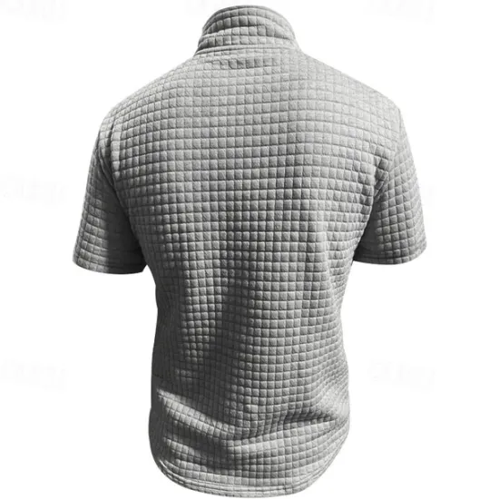 Best OUKU Men's Waffle Polo Shirt Quarter Zip Polo Daily Holiday Quarter Zip Short Sleeve Fashion Basic Plain Spring & Summer Regular Fit Black White Burgundy Khaki Light Grey Army Green Waffle Polo Shirt
