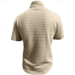 Best OUKU Men's Waffle Polo Shirt Quarter Zip Polo Daily Holiday Quarter Zip Short Sleeve Fashion Basic Plain Spring & Summer Regular Fit Black White Burgundy Khaki Light Grey Army Green Waffle Polo Shirt