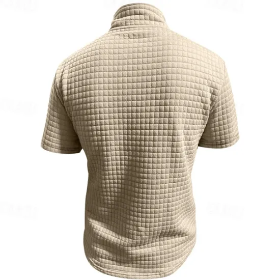 Best OUKU Men's Waffle Polo Shirt Quarter Zip Polo Daily Holiday Quarter Zip Short Sleeve Fashion Basic Plain Spring & Summer Regular Fit Black White Burgundy Khaki Light Grey Army Green Waffle Polo Shirt