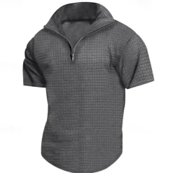 Best OUKU Men's Waffle Polo Shirt Quarter Zip Polo Daily Holiday Quarter Zip Short Sleeve Fashion Basic Plain Spring & Summer Regular Fit Black White Burgundy Khaki Light Grey Army Green Waffle Polo Shirt