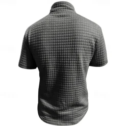 Best OUKU Men's Waffle Polo Shirt Quarter Zip Polo Daily Holiday Quarter Zip Short Sleeve Fashion Basic Plain Spring & Summer Regular Fit Black White Burgundy Khaki Light Grey Army Green Waffle Polo Shirt
