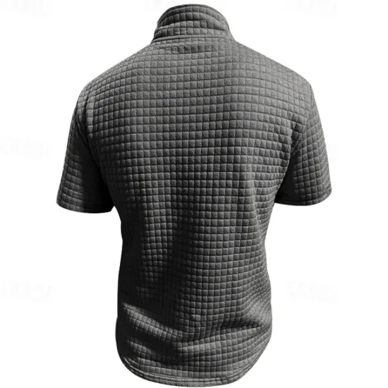 Best OUKU Men's Waffle Polo Shirt Quarter Zip Polo Daily Holiday Quarter Zip Short Sleeve Fashion Basic Plain Spring & Summer Regular Fit Black White Burgundy Khaki Light Grey Army Green Waffle Polo Shirt