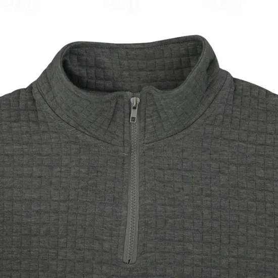 Best OUKU Men's Waffle Polo Shirt Quarter Zip Polo Daily Holiday Quarter Zip Short Sleeve Fashion Basic Plain Spring & Summer Regular Fit Black White Burgundy Khaki Light Grey Army Green Waffle Polo Shirt