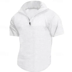 Best OUKU Men's Waffle Polo Shirt Quarter Zip Polo Daily Holiday Quarter Zip Short Sleeve Fashion Basic Plain Spring & Summer Regular Fit Black White Burgundy Khaki Light Grey Army Green Waffle Polo Shirt