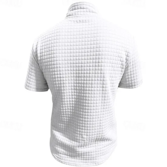 Best OUKU Men's Waffle Polo Shirt Quarter Zip Polo Daily Holiday Quarter Zip Short Sleeve Fashion Basic Plain Spring & Summer Regular Fit Black White Burgundy Khaki Light Grey Army Green Waffle Polo Shirt