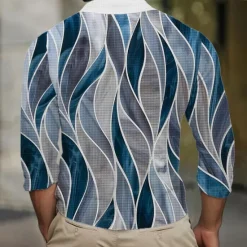 Sale OUKU Men's Waffle Polo Shirts Golf Shirt Long Sleeve Polo Shirts Collared Shirts Vacation Wear Formal Wear Festival Wear Buttons 3D Print Summer Blue